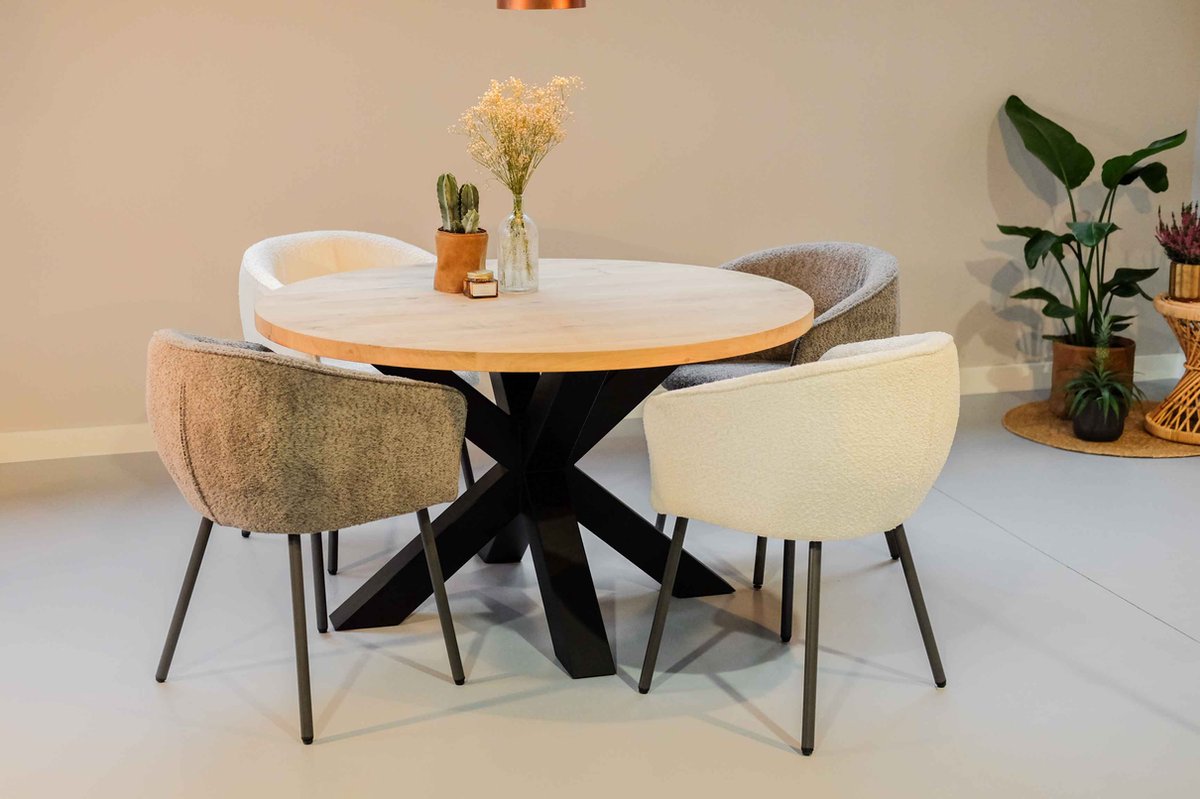Ronde eiken tafel 5 personen| 150cm | Duumaa Tafels | Eikenhout | Stalen matrix poot
