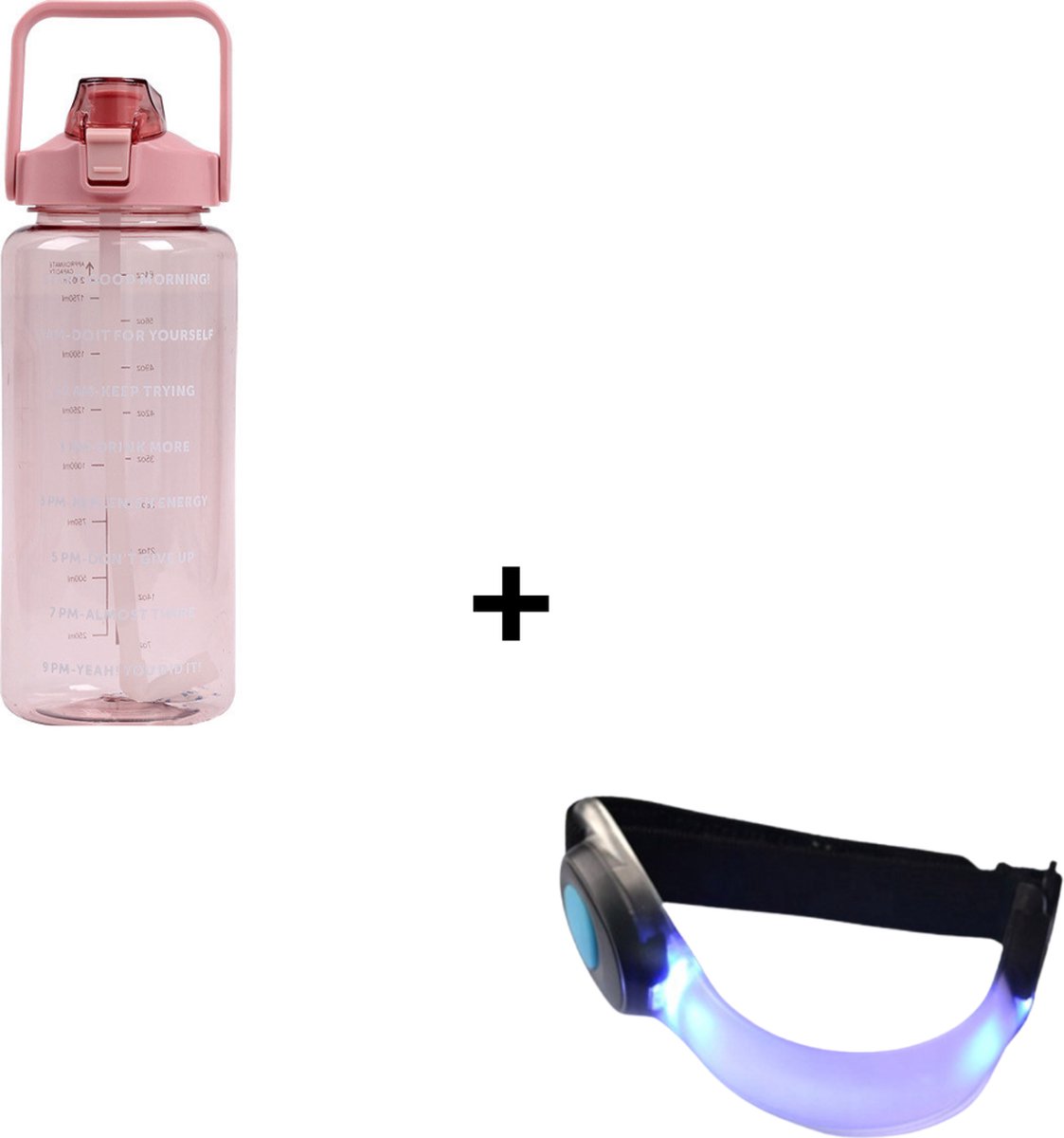 Waterfles - Drinkfles - Bidon - Waterfles Met Tijdmarkeringen - Motivatie Waterfles - Waterfles & Drinkfles & Bidon 2 Liter - Drinkfles & Waterfles Met Rietje - Drinkfles Kinderen & Volwassenen - Grote Waterfles | Roze 2 Liter