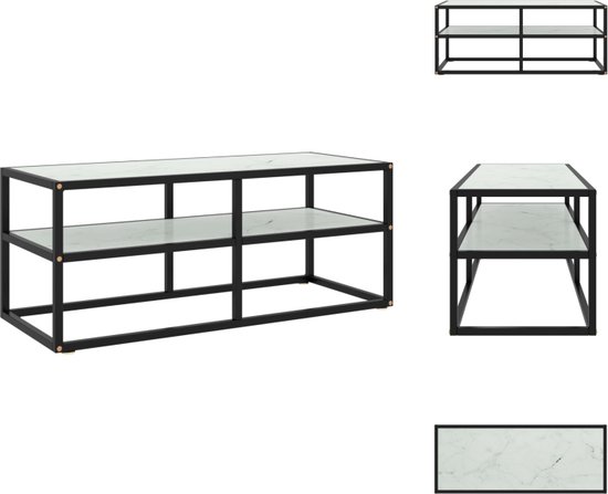 vidaXL Televisiekast Stereokast - 100 x 40 x 40 cm - Gehard glas - Zwart wit - Staal - Kast