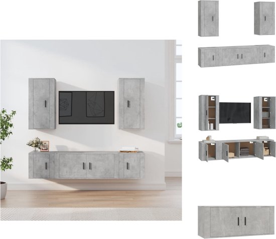 vidaXL TV-meubelset - betongrijs - bewerkt hout - 100 x 34.5 x 40 cm - Trendy design - Kast