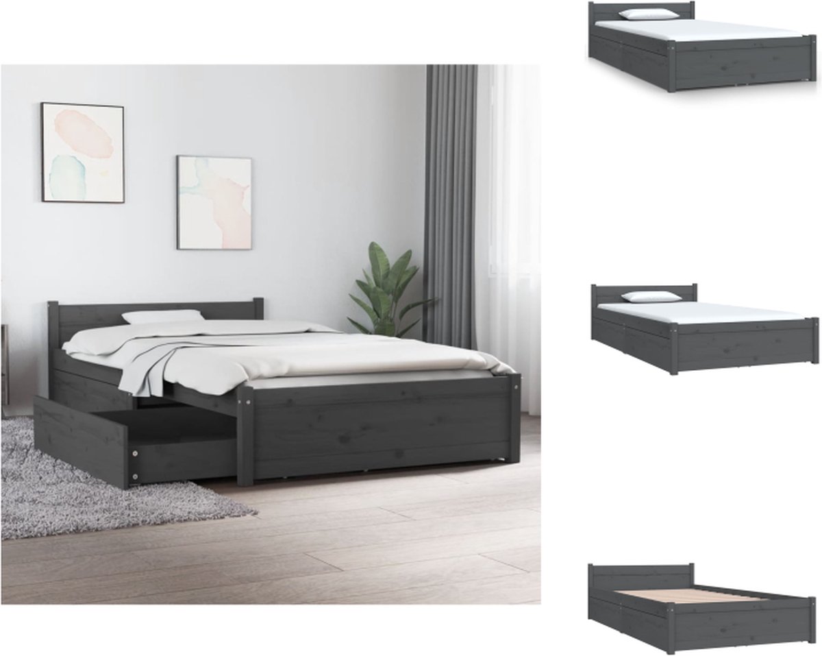 VidaXL Houten Bedframe Massief Grenenhout Opbergfunctie Grijs 205.5 x 95.5 x 51 cm Bed