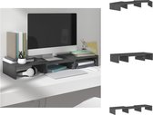 vidaXL Monitorstandaard - Verstelbaar - Opbergfunctie - Spanningverlagend - Grijs - Massief grenenhout - 60x24x10.5cm - Kast