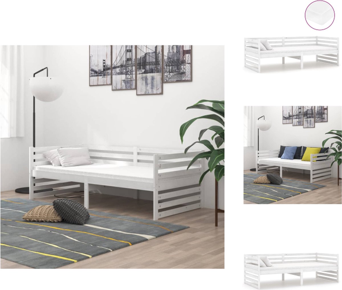 VidaXL Slaapbank Grenenhout 203 x 98 x 68 cm Wit Multifunctioneel Bed