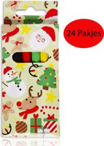 LG 24x Uitdeelcadeaus 6-Delige Kerstmis Kleurpotloodjes - Uitdeelcadeautjes voor kinderen - Kerstman & Rendier - Klein Speelgoed - Traktatie - Cadeautjes voor Kinderen