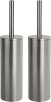 Spirella Luxe Toiletborstel in houder Cannes - 2x - zilver - metaal - 40 x 9 cm - met binnenbak