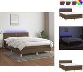 vidaXL Boxspring Dark Brown - Pocket Spring Bed - LED Lights - 193x144 cm - Durable Fabric - Adjustable Headboard - Colorful LED Lighting - Skin-Friendly Topper - Bed