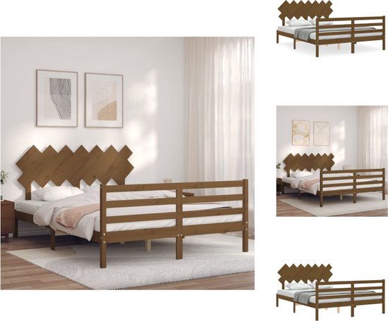 vidaXL Bed Vuren Hout - 205.5 x 155.5 cm - Multiplex Lattenbodem - Honingbruin - Bed