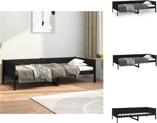 vidaXL massief grenenhouten slaapbank - zwart - 193.5 x 96.5 x 56.5 cm - geschikt voor 90 x 190 cm matras - stevige lattenbodem - Bed