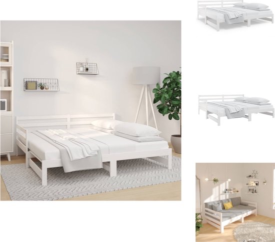 vidaXL Slaapbank Grenenhout - Uitschuifbaar - Wit - 193.5 x 181 x 69.5 cm - Geschikt voor 90x190 matrassen - Inclusief 2x montagehandleiding - Bed