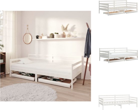 vidaXL Slaapbank - Hout - Wit - 204 x 98 x 70 cm - Inclusief 2 bedladen - Bed