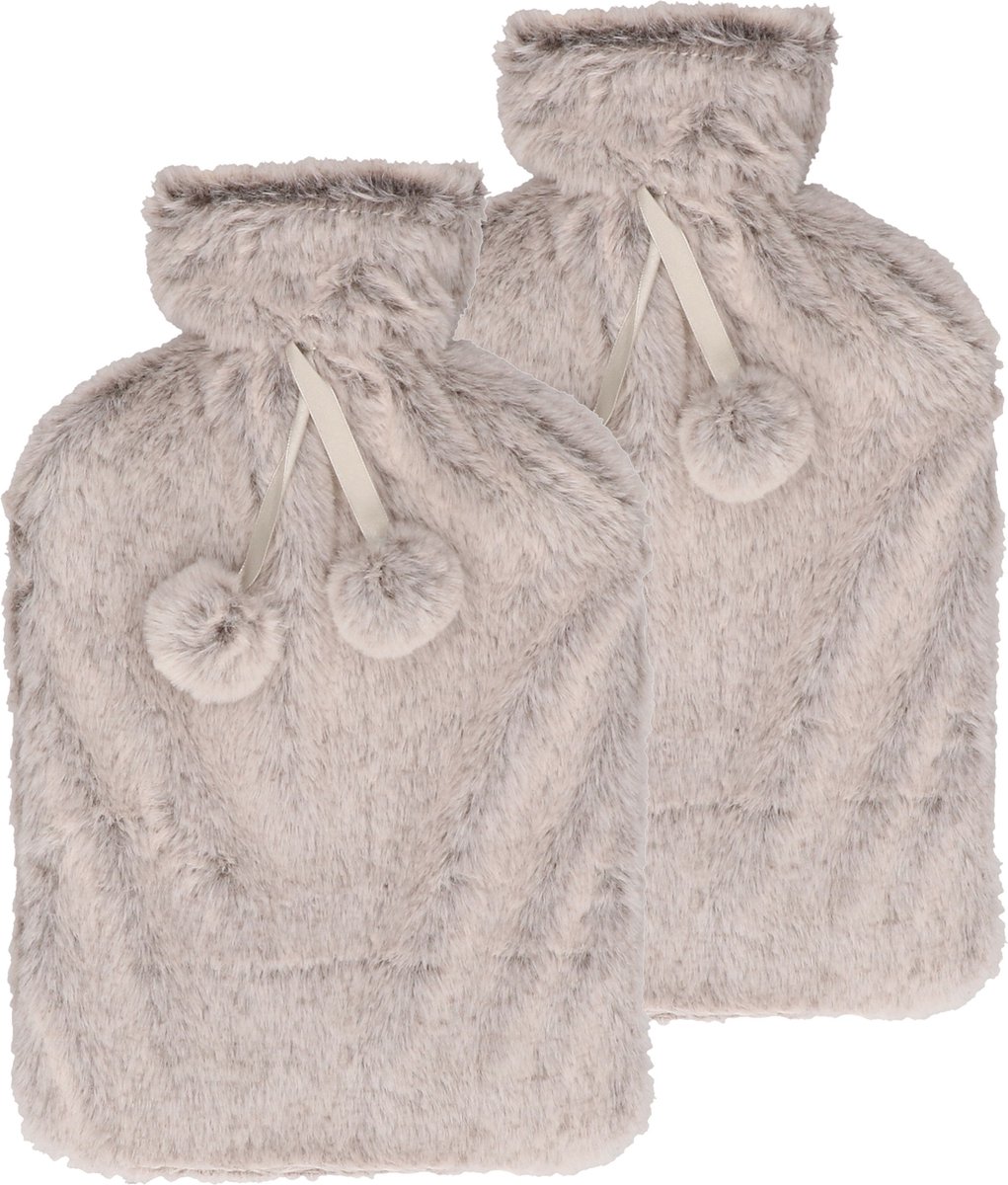 Goedkoopste DID Warmwaterkruik - 2x - met zachte pluche hoes - lichtgrijs - 2L - kruik