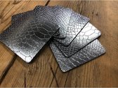 Leren onderzetters Snake metallic zilver - vierkant - set van 6 stuks