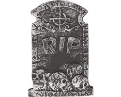 Horror kerkhof decoratie grafsteen RIP met schedels 38 x 27 cm - Halloween feestdecoratie en versiering