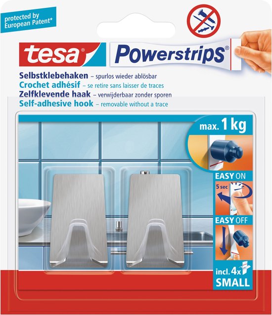 2x Tesa Powerstrips metaal haken small - Klusbenodigdheden - Huishouden - Verwijderbare haken - Opplak haken 2 stuks