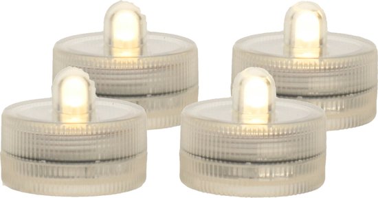 Ideas4seasons LED waxinelichtjes/theelichtjes voor onder water - set van 4x - warm wit - zinkend