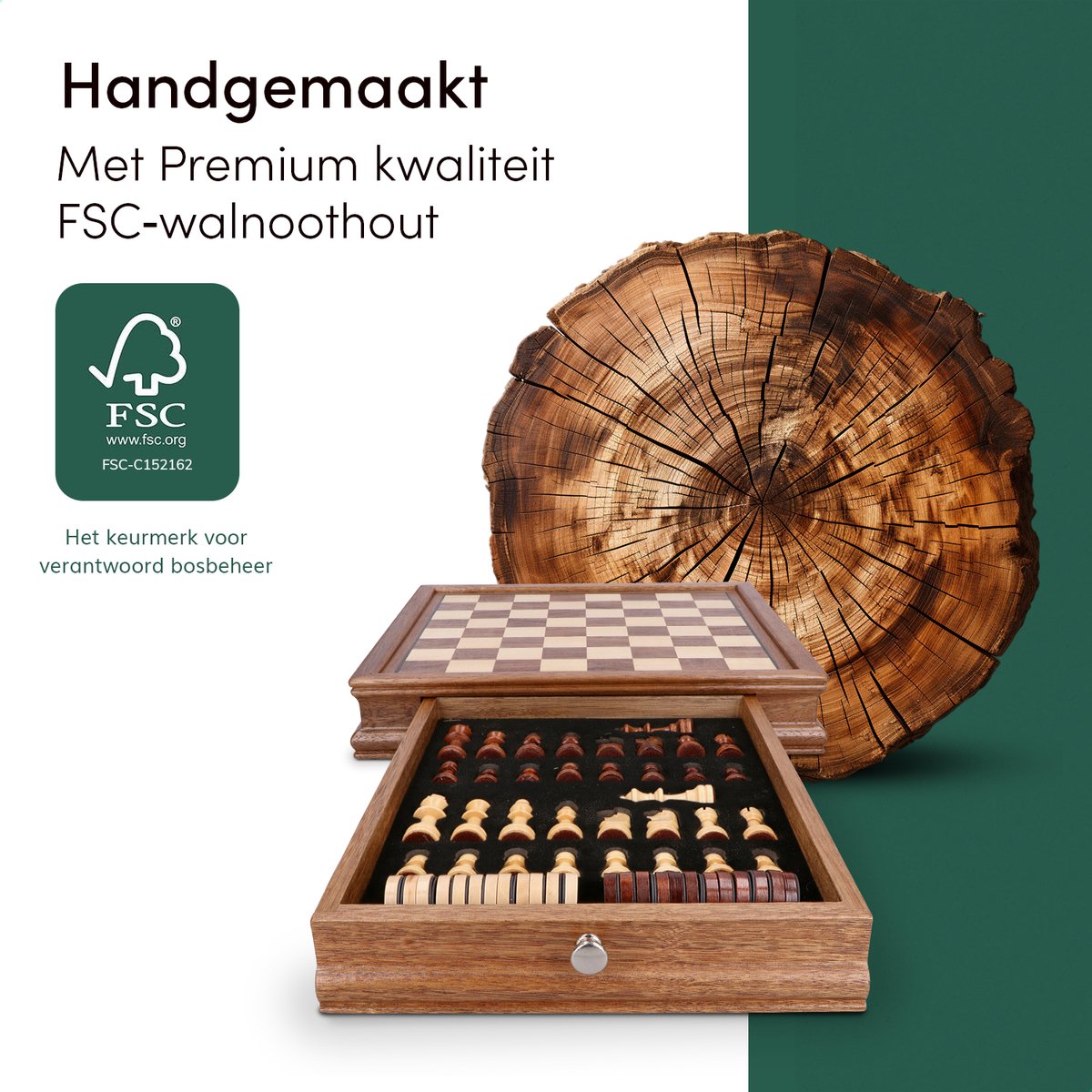 Keebies Handgemaakt Luxe Schaakbord met Schaakstukken en Damstenen - Incl.  Opberglade... | bol