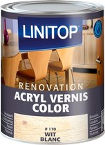 LINITOP Renovation Vernis Acryl Zijdeglans 0,25L - Wit #170 - Duurzame Houtvernis voor Renovatieklussen