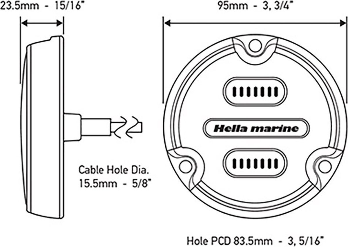 Hella Marine Apelo A1 Carbon Onderwater Wit/blauw Led-licht Zilver 1800 Lumens