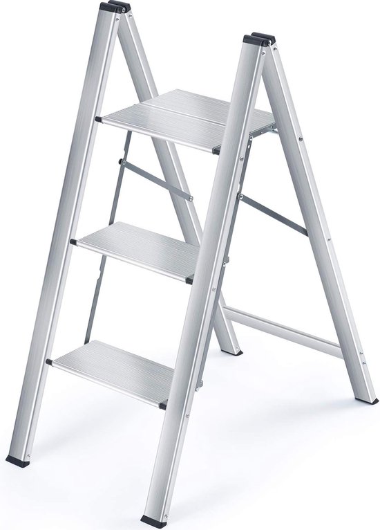 Foto: Trapladder opklapbare trede aluminium opstapje antisliptrap klein en compact belastbaar tot 150 kg 3 treden aluminium