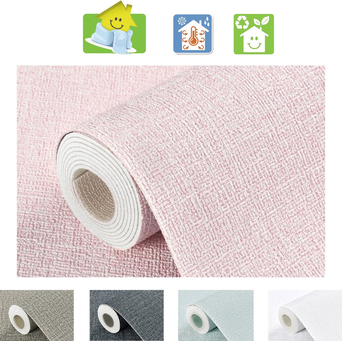 Mogi Products - Isolerend Behang - Zelfklevend Behang voor Woonkamer & Slaapkamer - Muurdecoratie - ± 2 mm Dik en Waterbestendig-Linnenstructuur Roos - Isolatie behang