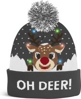 Bonnet de Noel JAP avec lumières - Bonnet avec lumières de Noël - Rudolf - Oh deer - Gris