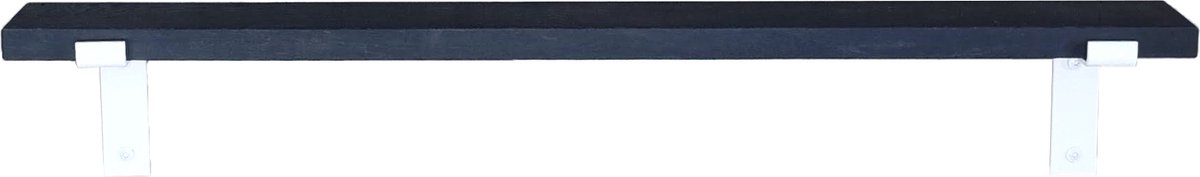 GoudmetHout® Wandplank Industrieel - 180 x 10 cm Muurplank - Zwart Eiken Hout - Decoratie Wandrek & Boekenrek - Hangplank Keuken - Wall Shelf + 2 Mat Witte Plankdragers van Staal