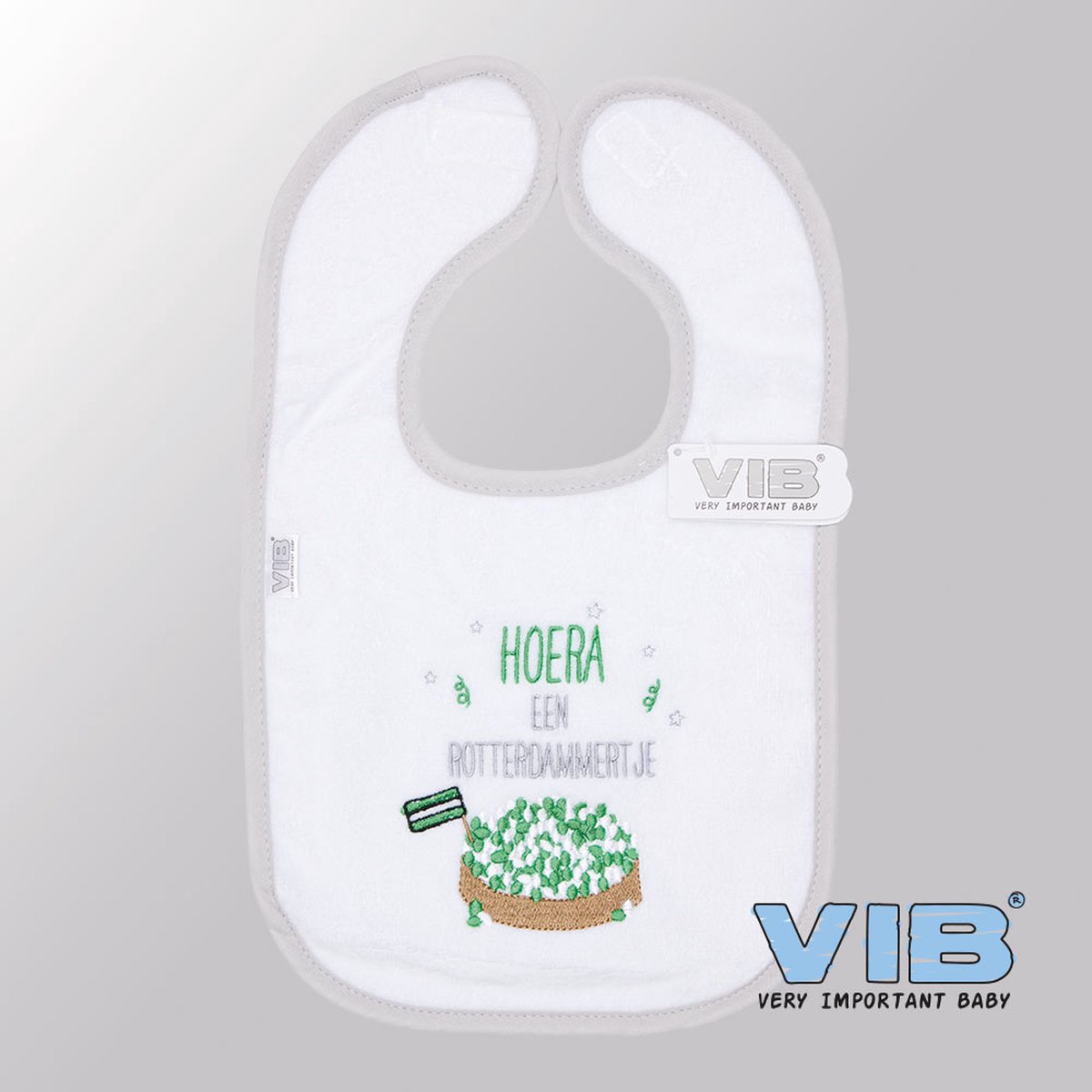 Goedkoopste VIB® - Slabbetje Luxe velours - Hoera een Rotterdammertje (Wit-Groen) - Babykleertjes - Slabbetjes - zwangerschap aankondiging - baby aankondiging