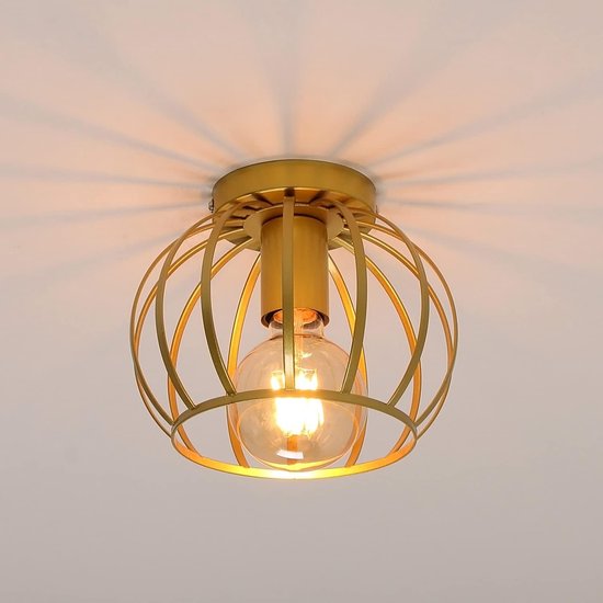 Delaveek-Watermeloenvormige ijzeren plafondlamp - Goud -19.5*18cm- E27 lampvoet (lichtbron niet inbegrepen)