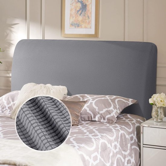 Tête de lit pour lit double, housse élastique rembourrée, anti-poussière, lavable, gris clair, 120-140 cm