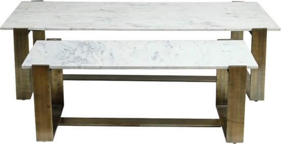 PTMD table basse Yenai marbre blanc 140 cm lot de 2