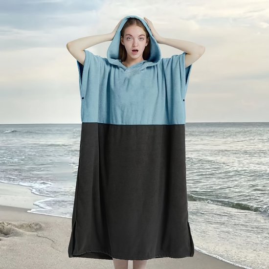 Livano Surf Poncho pour Adultes - Serviette à langer douce - Femme et homme - Bleu clair et gris foncé