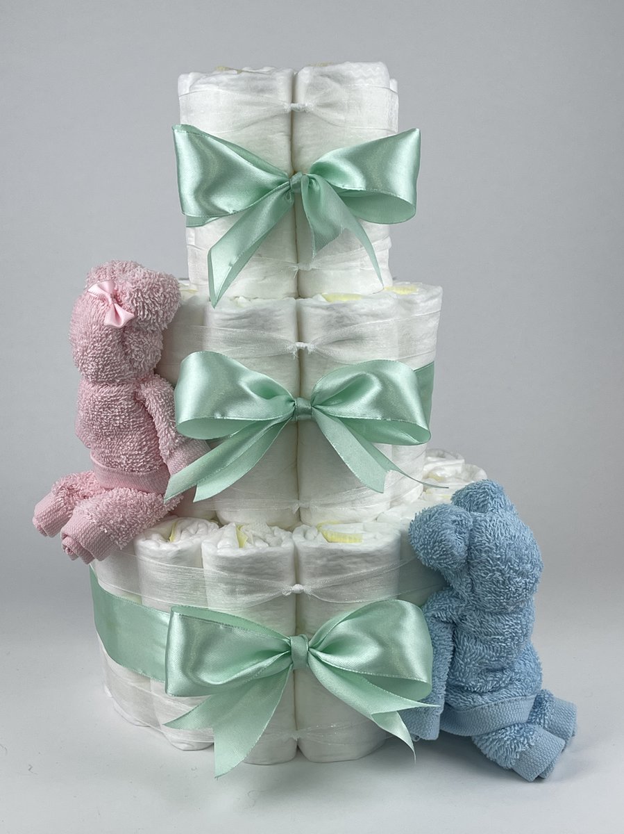 Goedkoopste Chouette-Chouette | Luiertaart Tweeling | Kraamcadeau | Geboorte Jongen Meisje Tweeling | Babyshower | Beren Roze - licht Blauw - Groen