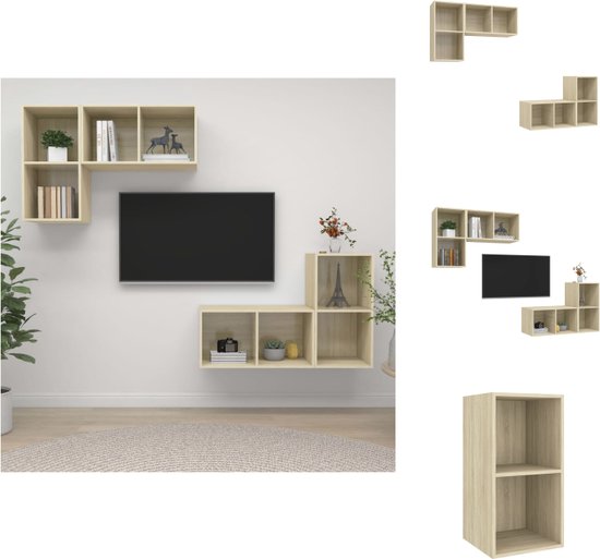 vidaXL Ensemble de meubles muraux pour télévision - Meuble TV - 37 x 37 x 72 cm - Chêne Sonoma - Assemblage requis - Meuble