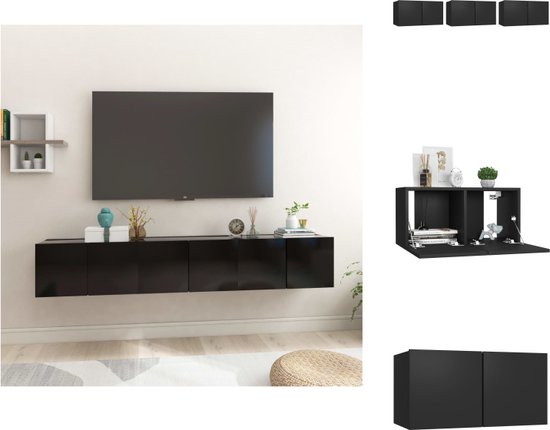 vidaXL Hangende televisiekasten - Hifi-kastenset - 60 x 30 x 30 cm - Zwart hout - Montage vereist - 3 x tv-meubel - Kast