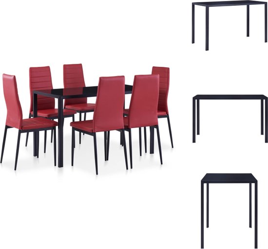 vidaXL Ensemble de salle à manger - 7 pièces - Vin rouge - Glas et simili cuir - 120x60x74 cm - Set table et chaises