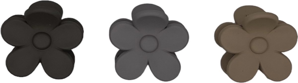 Haarspeldjes & zo Haarklem (klein) haarklem fijn bloem flower set van drie zwart grijs taupe