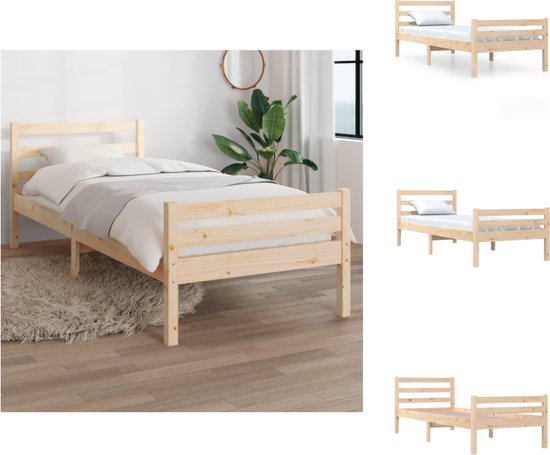 vidaXL Houten Bedframe - Eenpersoonsbed - 90 x 200 cm - Massief Grenenhout - Bed