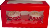 Boîte rouge pour 2 cupcakes (25 pièces)