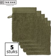 The One Towelling Washandjes - 16 x 21 cm - 5 Stuks - Voordeelverpakking - 100% organisch katoen - Met ophanglus - 550 gr/m2 - Olijfgroen