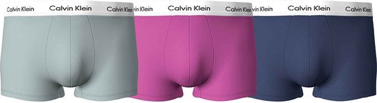 Calvin Klein low rise trunks (3-pack) - lage heren boxers kort - lichtgrijs - roze - blauw - Maat: S