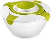 Salade butler/-kom met handgrepen en dressingcontainer, inhoud: 6,5 liter, kunststof, stage, transparant/wit/groen, 30,5 x 30,5 x 18,8 cm