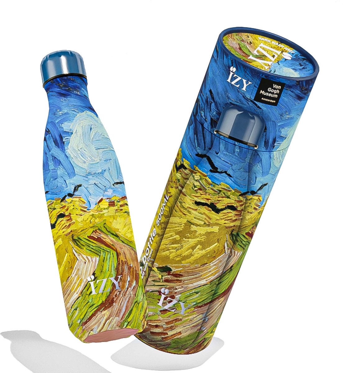IZY Drinkfles Van Gogh Korenveld Inclusief donatie Waterfles Thermosbeker RVS 12 uur lang warm Kerstcadeau 500 ml