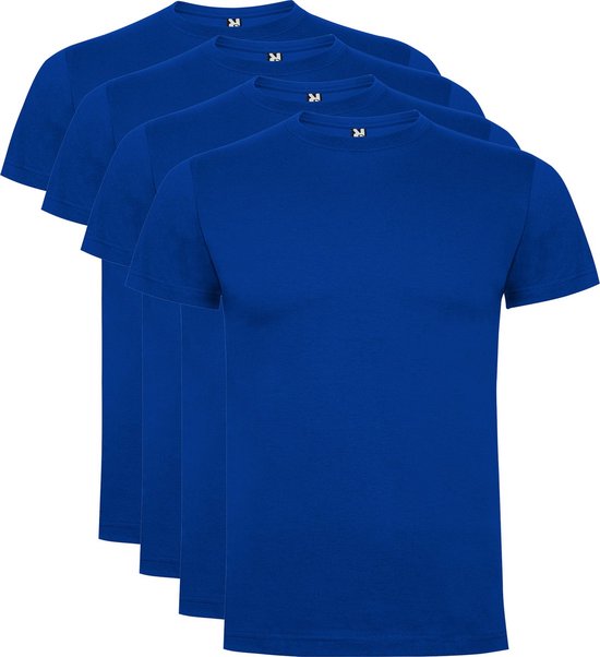 4 Pack Dogo Premium Unisex T-Shirt merk Roly 100% katoen Ronde hals Konings Blauw, Maat 3XL