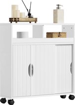 Badkamerkast, niskast met open plank en schuifdeur, badkamerroller, badkamerkast, onderkast voor badkamer, keuken, 69,5 x 20 x 71,5 cm