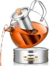Théière en Verres avec élément chauffant en acier inoxydable, filtre à thé, théière, théière avec filtre et chauffe-théière turque (1000 ml)