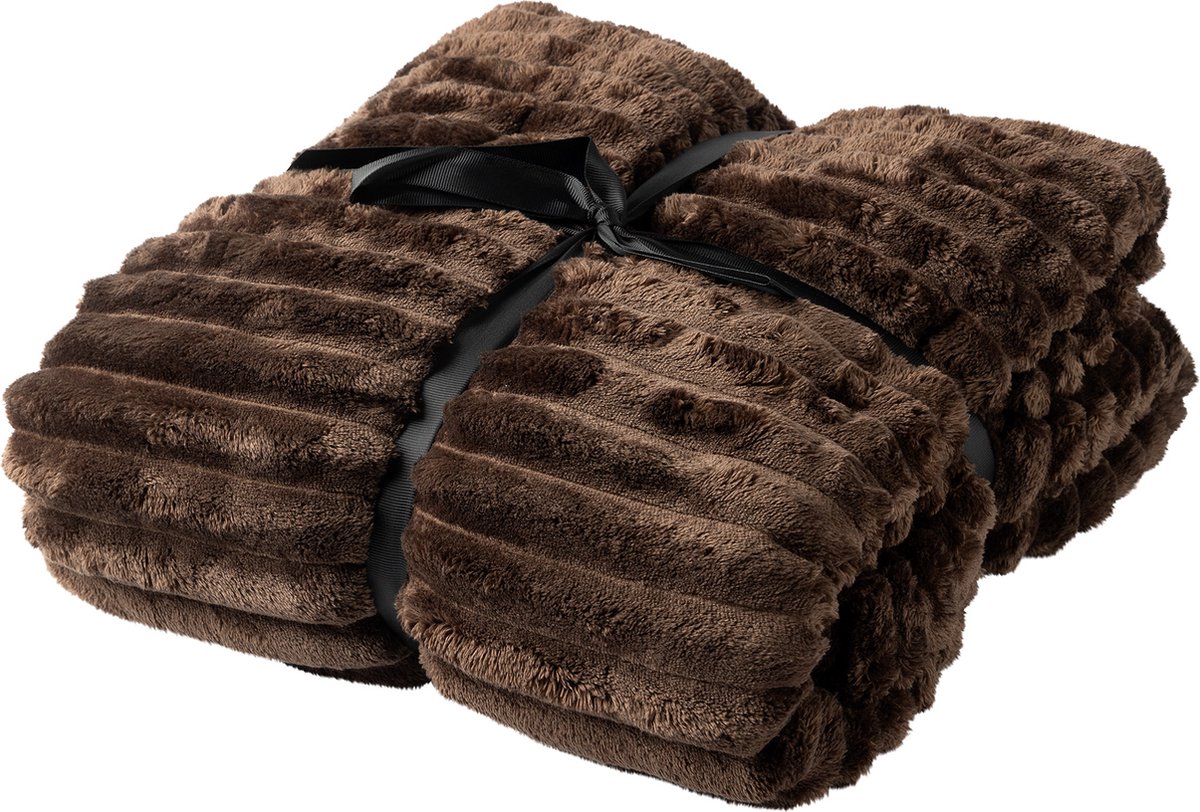 Dutch Decor Plaid 150x200 cm - RICKY - superzacht, extra dik, warm, donzig, flannel fleece – donkerbruin