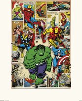 Kunstdruk Marvel Comic Here Come The Heroes 30x40cm