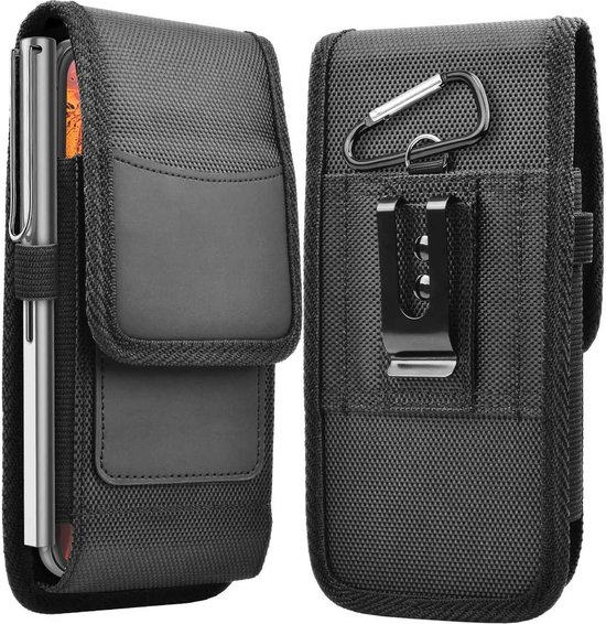 Cadorabo Étui portable avec clip ceinture pour LG Q9 en NOIR - Étui de protection pratique avec mousqueton et porte-stylo