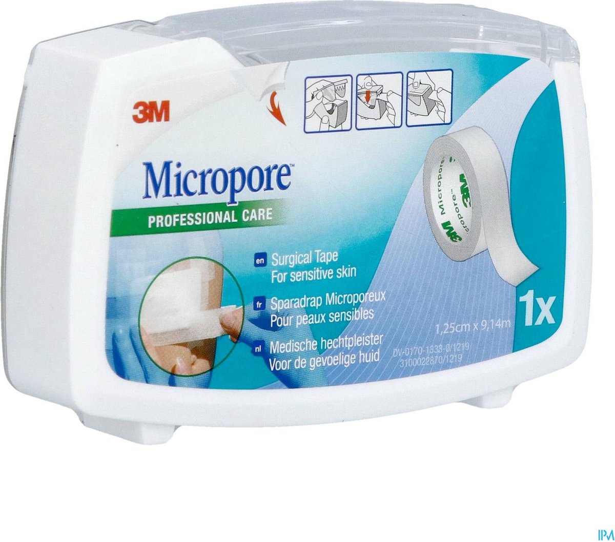 Micropore chirurgische tape 3M 1,25 cm x 5 m wit, met een