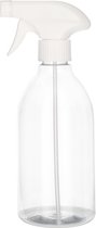 6x 500 ml Ronde fles 100% gerecycled PET transparant met witte trigger spraypomp - Set van 6 Stuks
